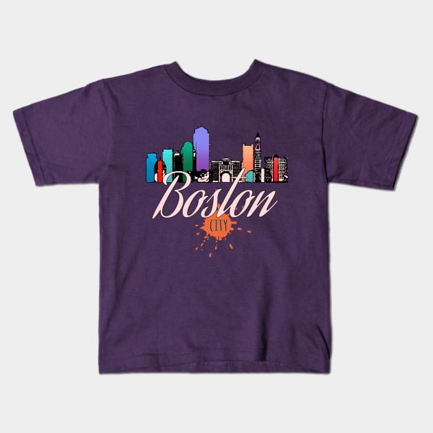 Cityscape of Boston, Massachusetts Kids T-Shirt by DimDom